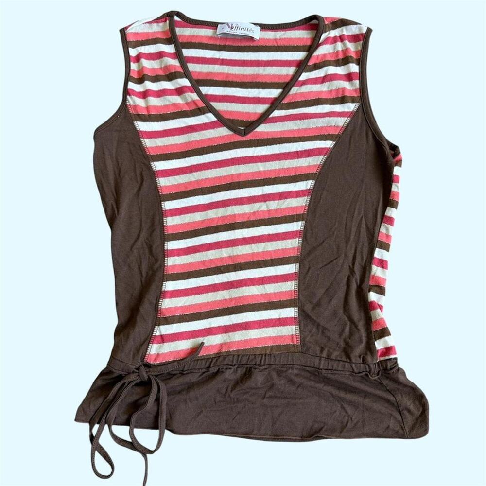 French brand affinites by Armand Thiery Pink & brown striped tank top